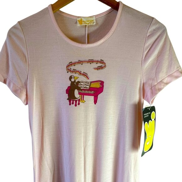 NOS Vintage Vassarette Juniors Pink Penguin Playing Piano Nightgown – Size Large - Picture 3 of 6